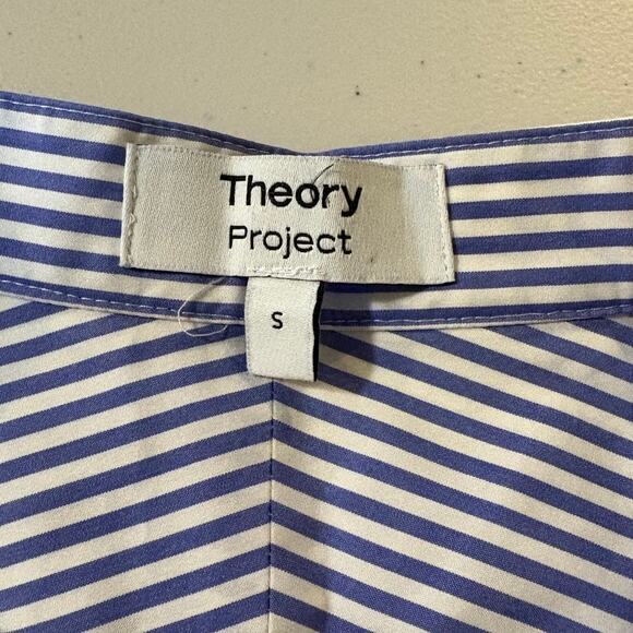 Theory Project Women's Blue White Striped Cotton Band Collar Shirt Size S - Picture 5 of 7